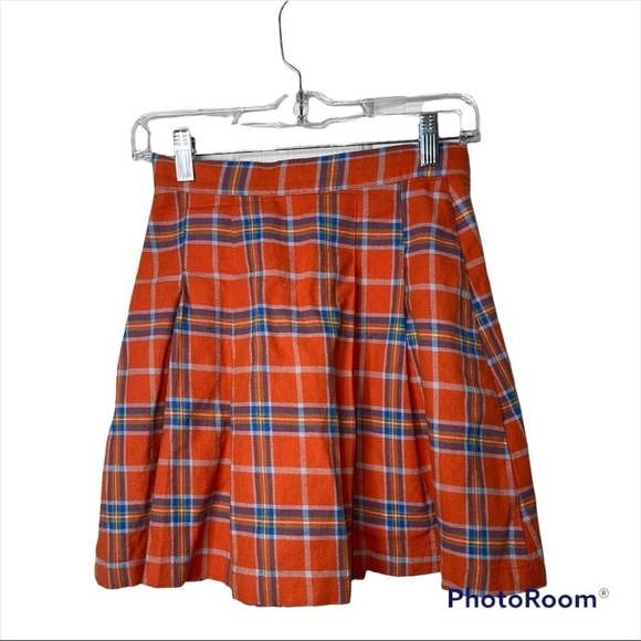 THE RAGGED PRIEST Orange Plaid Tartan Cotton Mini Skirt Chain Detail Size Small - Picture 7 of 7